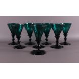 A series of green crystal Rhine wine glasses, England, 1st half of the 19th cent