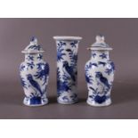 A blue and white porcelain étagère garniture, China, 19th century.