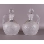 A pair of so-called ice glass decanters, 19th century.
