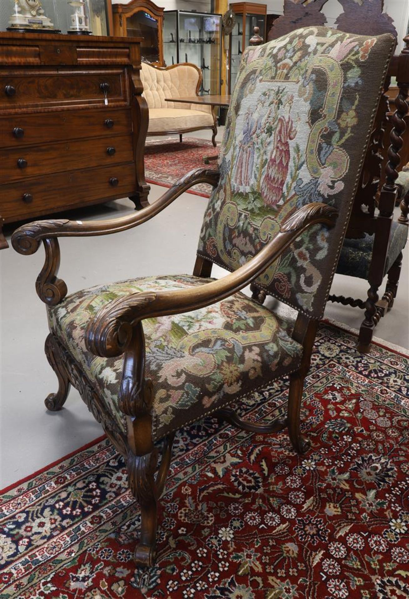 A walnut armrest armchair with gros-point upholstery, Louis XIV style, - Bild 3 aus 3