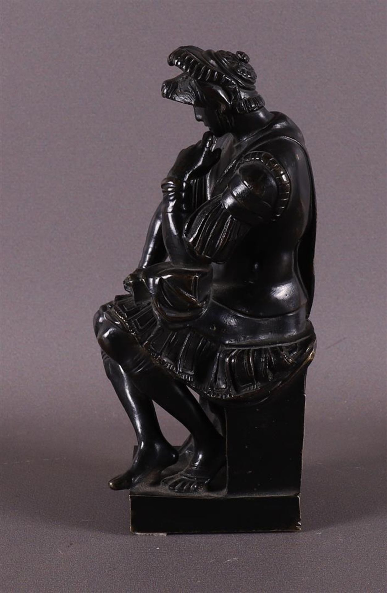A brown patinated bronze 'Lorenzo de Medici', after Michelangelo, 19th century. - Image 3 of 4