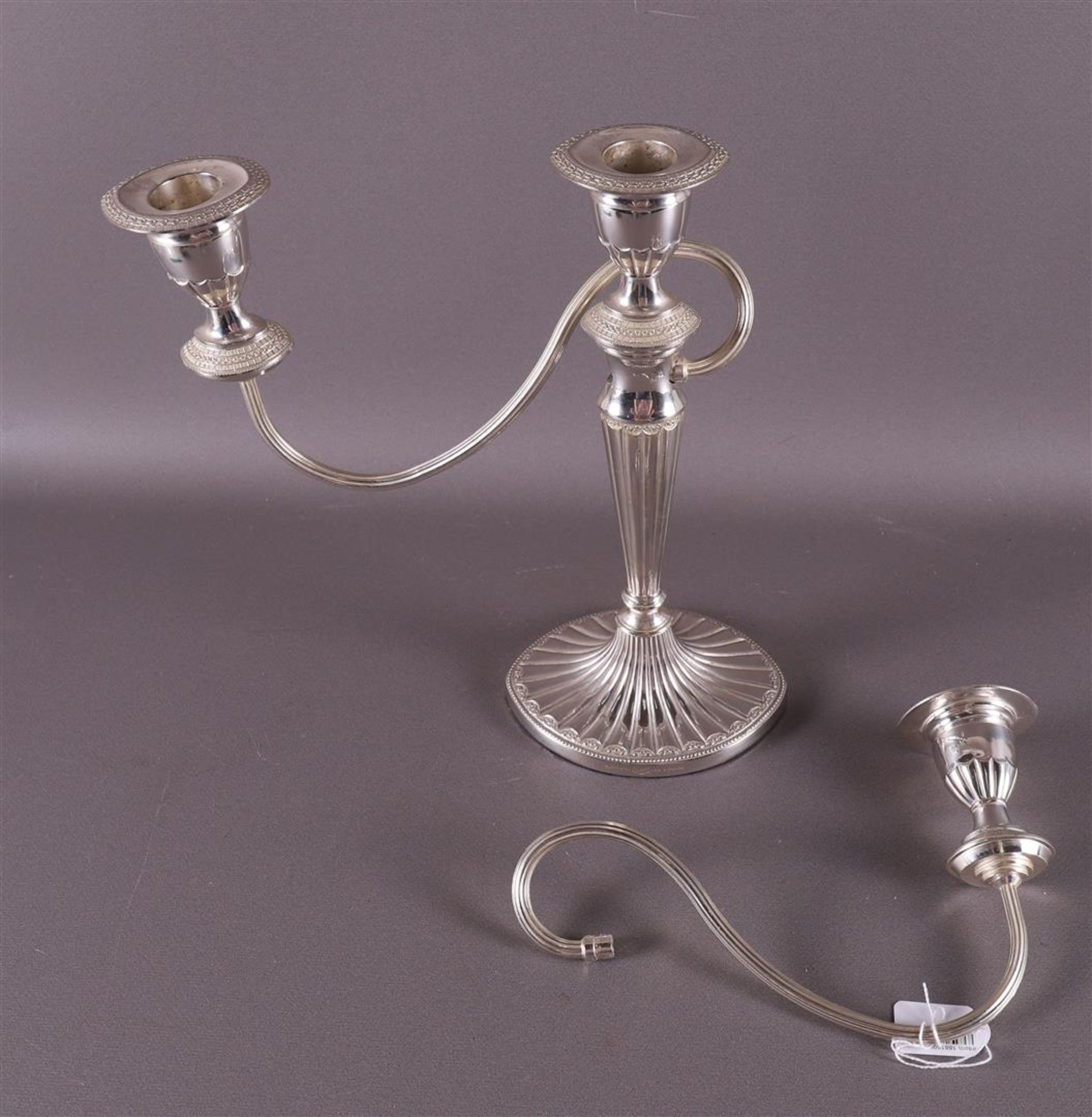 A silver plated 3-light candlestick, Empire style, 20th century. - Bild 3 aus 3