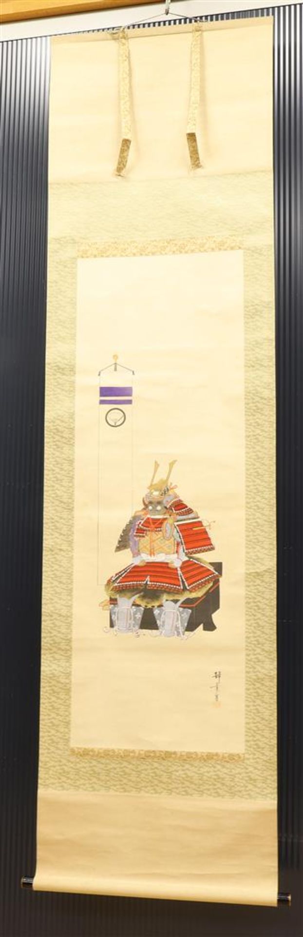 A scroll depicting samurai with flag, Japan, 20th century.