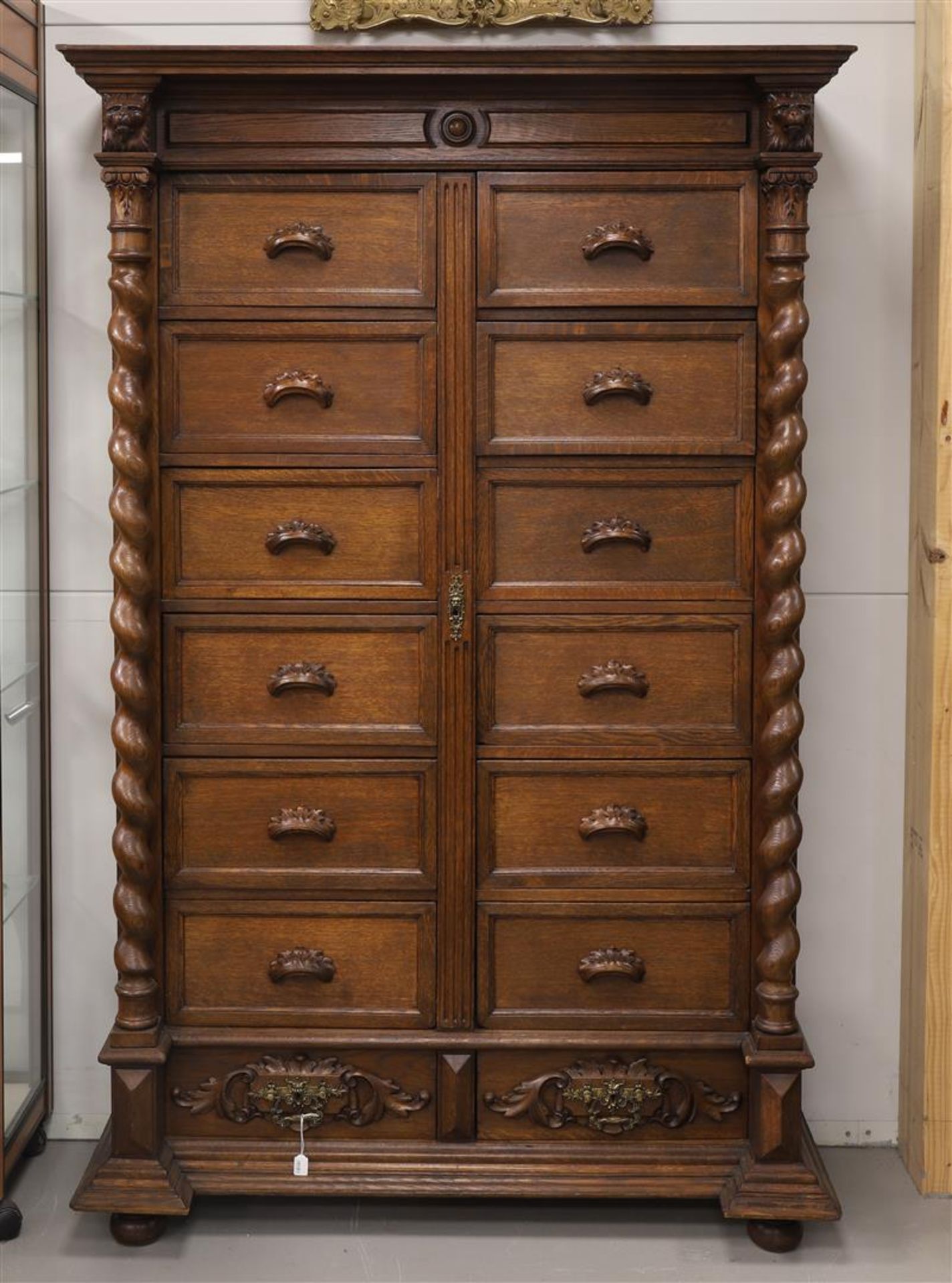 A notary filing cabinet with fourteen drawers, Holland, 19th century.