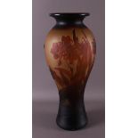 A red and yellow cameo glass baluster vase, after Gallé, h 45 cm.