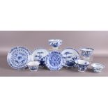 Various blue/white porcelain cups and saucers including Kangxi, China,