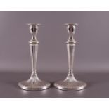 A pair of silver plated 1-light candlesticks, Empire style, 20th century.