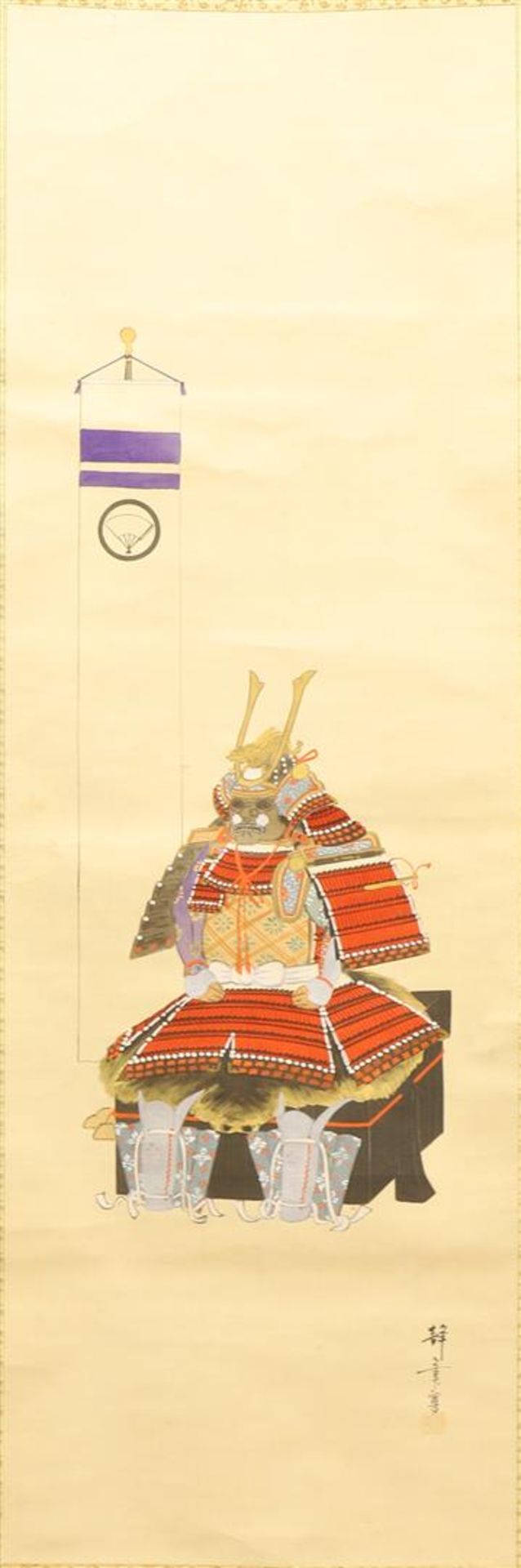 A scroll depicting samurai with flag, Japan, 20th century. - Image 2 of 2