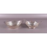 Two various silver pierced boat-shaped bonbon baskets, 20th century.