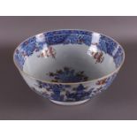 A porcelain Chinese Imari punch bowl on stand ring, China 18th century.