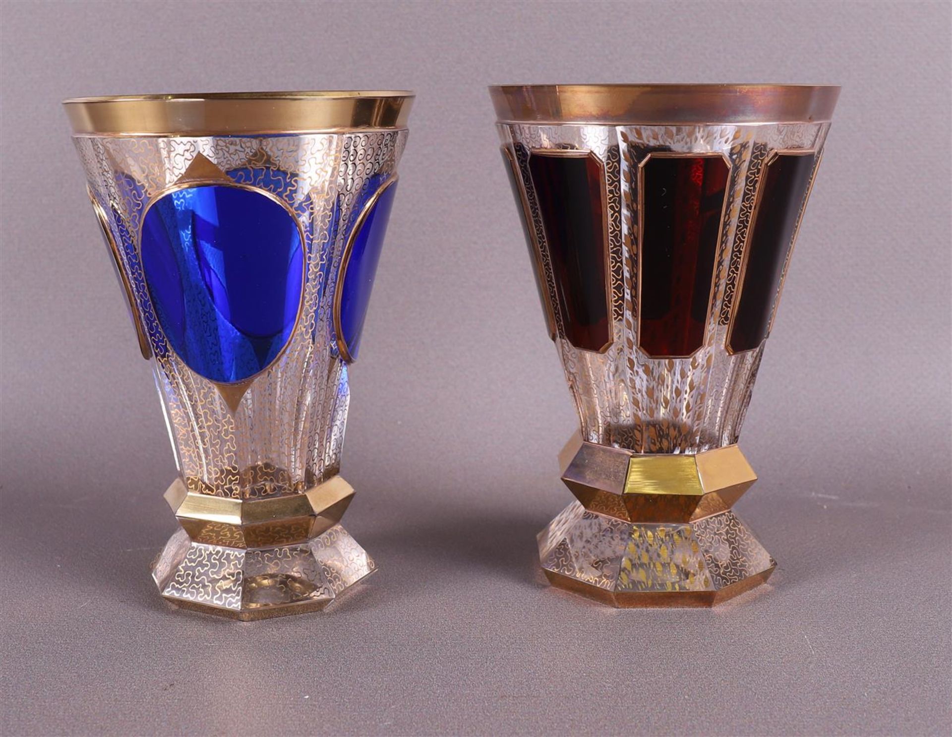 Two various conical decorative glasses, Germany, Stein Schonau, ca. 1910.