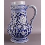 A gray stoneware jug, Germany, Westerwald, 19th century.