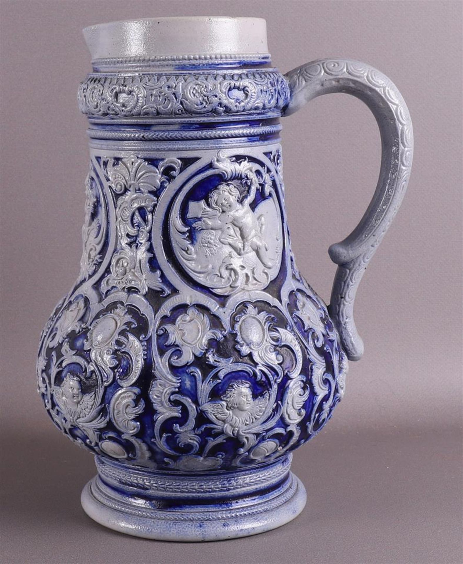 A gray stoneware jug, Germany, Westerwald, 19th century.