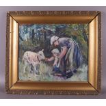 Dutch school 20th century 'Farmer's wife with girl with a goat',