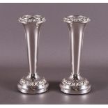 A pair of silver plated rose vases, 20th century.