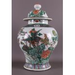 A baluster-shaped porcelain famille verte jar with lid, China, 19th century.