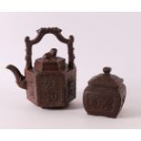 A terracotta hexagonal teapot, China 19th century.
