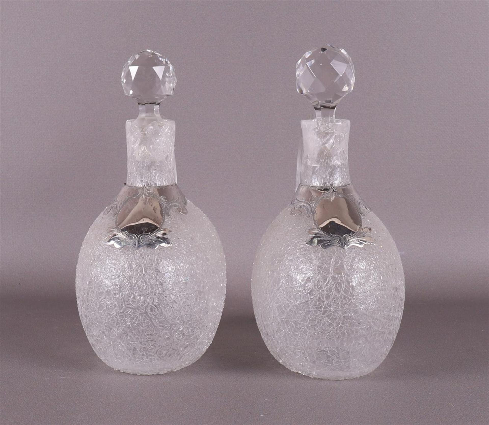 A pair of so-called ice glass decanters, 19th century. - Image 2 of 7