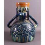 An earthenware Art Nouveau vase with ears, Belgium, early 20th century.