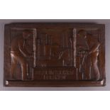 A red copper Art Deco plaque 'Arbeit Wehrt Der Not', Germany, WMF,