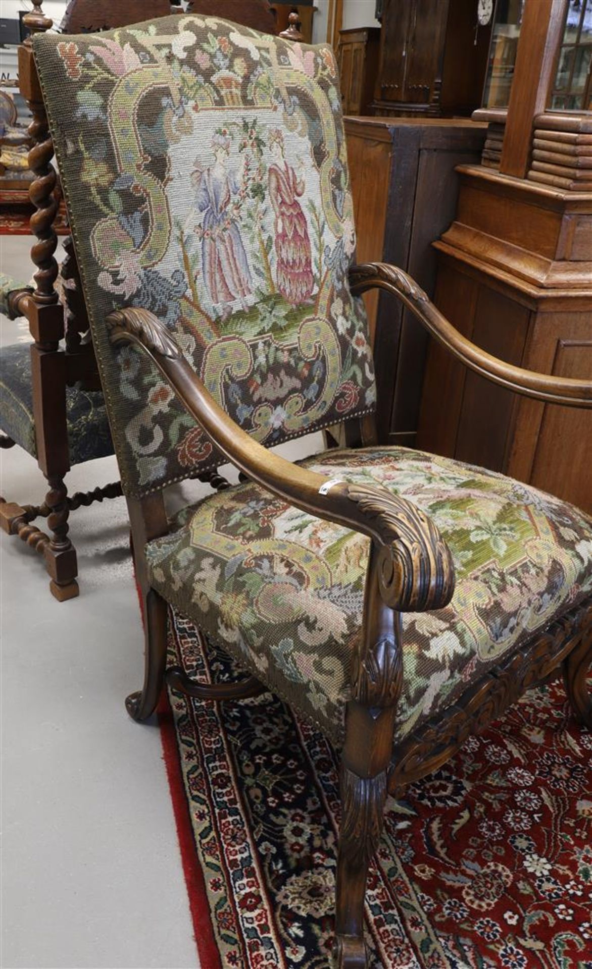 A walnut armrest armchair with gros-point upholstery, Louis XIV style, - Image 2 of 3