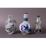 Three various snuff bottles, China, 20th century.