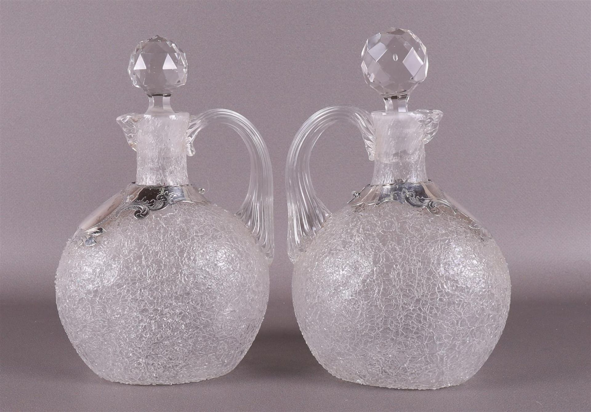 A pair of so-called ice glass decanters, 19th century. - Image 3 of 7