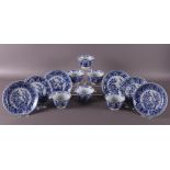 Six blue and white porcelain cups and saucers, China, Kangxi style, 19th century