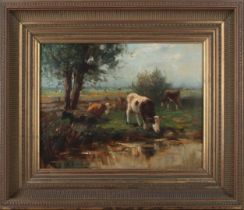 Verschuur, Karel Roelof (1944) “Cows in a meadow near the ditch”, signed in full lower right, oil