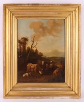 Foreign school 19th century "Woman with child and cattle in landscape", unclearly signed 'D.