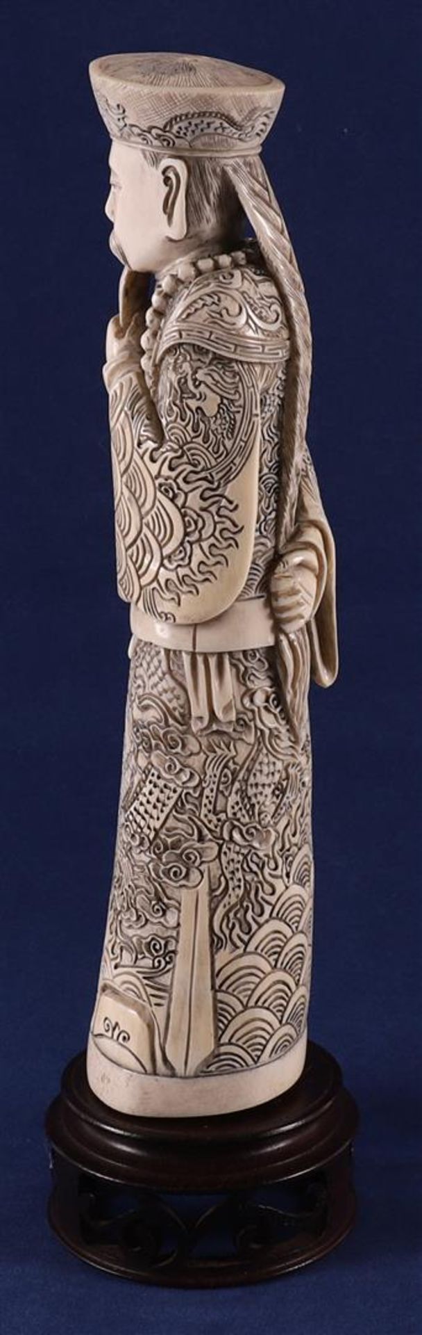 A carved ivory figure of a Mandarin, China, late 19th century. Signed 'Qianlong' bottom, h30 cm, - Image 4 of 14