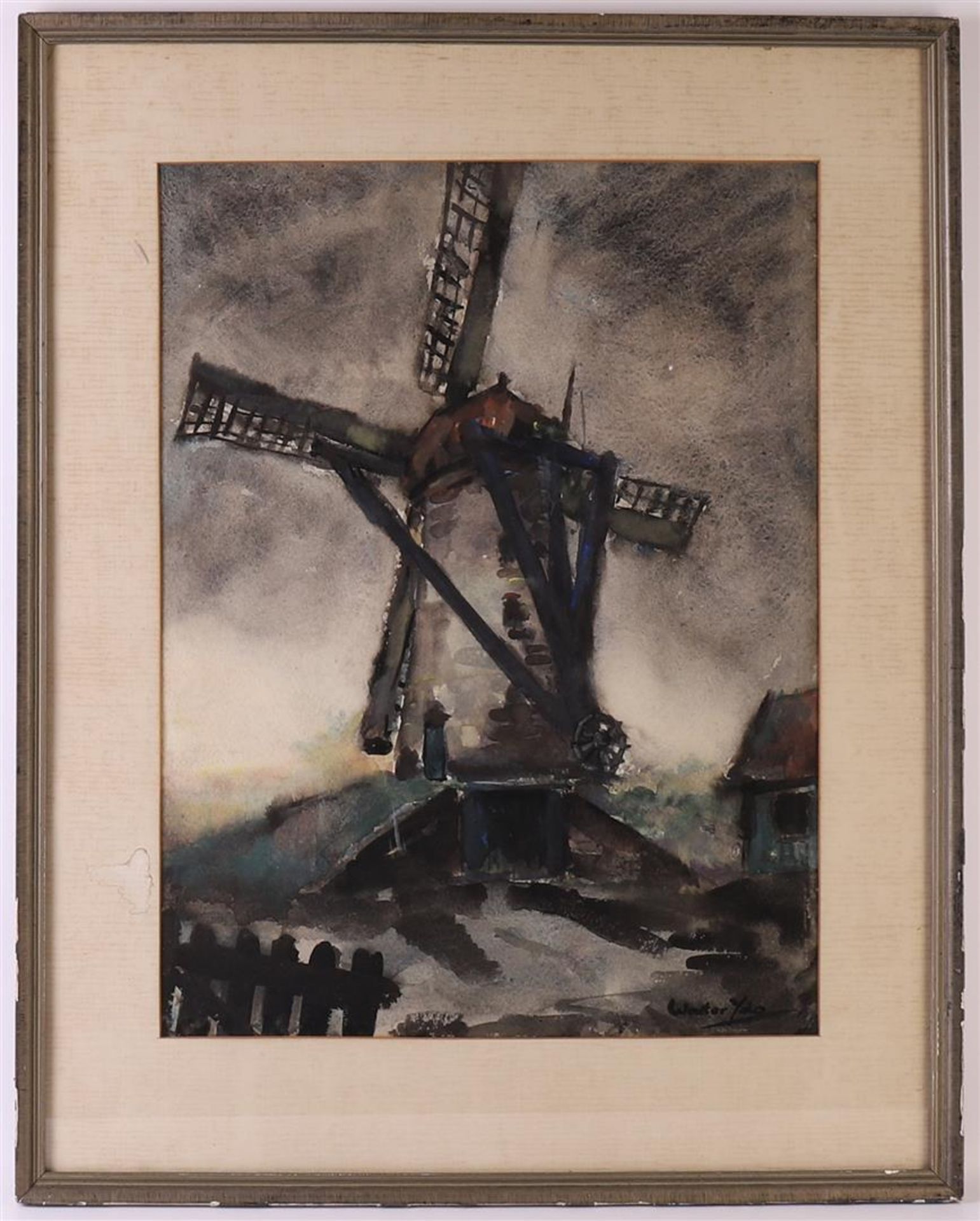 Ydo, Wouter Adriaan (Vlaardingen 1887-1965) "Mill in landscape", signed in full right, watercolor/