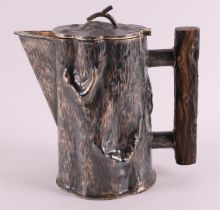 A 1st grade Sterling 925/1000 silver tree trunk-shaped jug with wooden handle, Spritzer & Furmann,