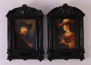 A pair of portraits in a Bakelite frame, Italy, around 1900, h 24 x w 17 cm, to. 2x.