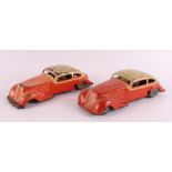 Two tin cars, ca. 1930, l 22cm, tot. 2x (damage).