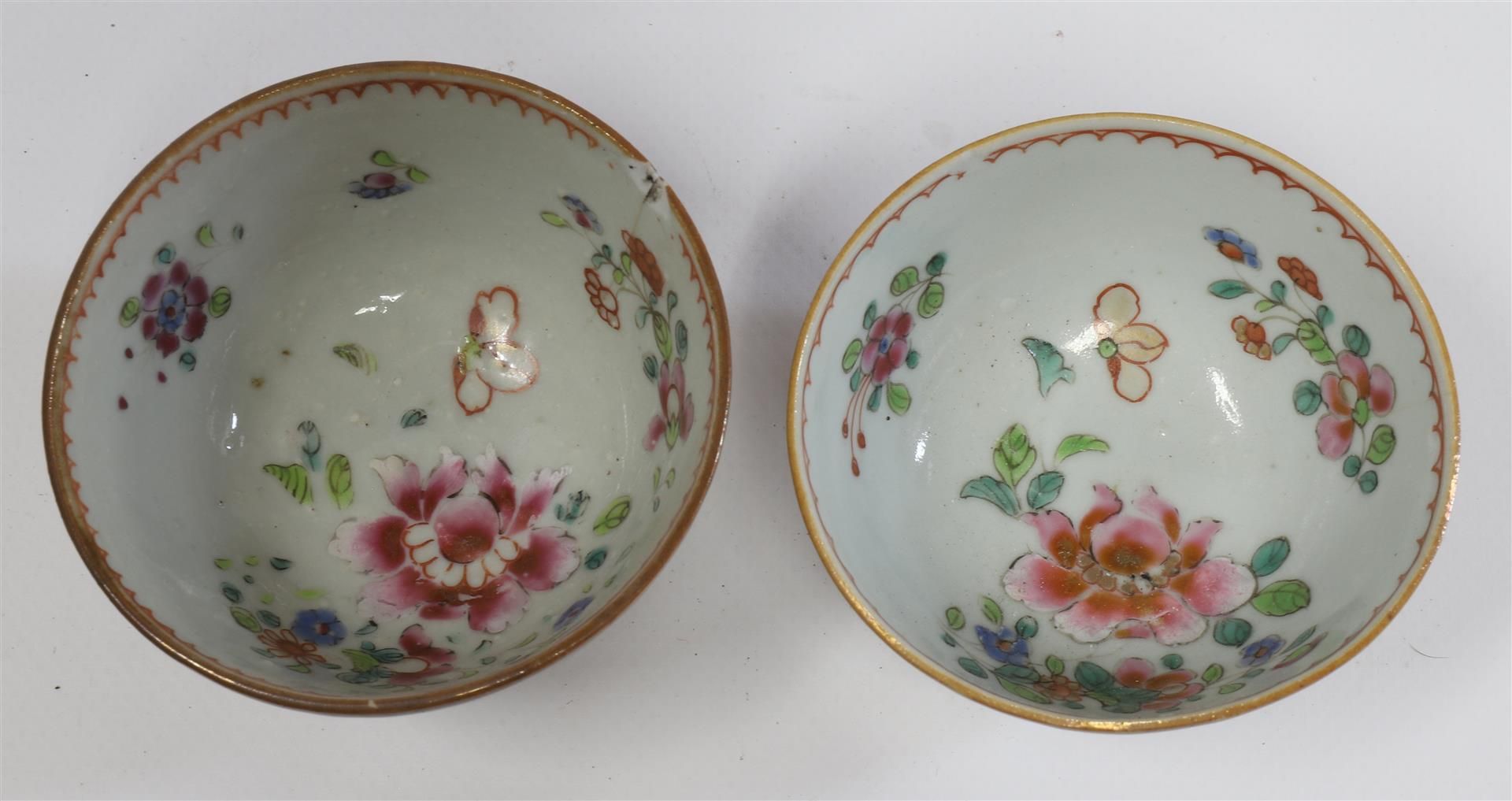 A series of porcelain famille rose cups and saucers on capucine ground, China, Qianlong, 18th - Image 15 of 17