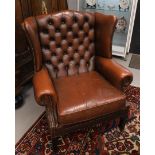 A gentleman's ear crapaud in Chesterfield style, 2nd half of the 20th century. Brown leather