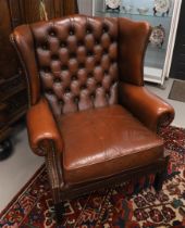 A gentleman's ear crapaud in Chesterfield style, 2nd half of the 20th century. Brown leather