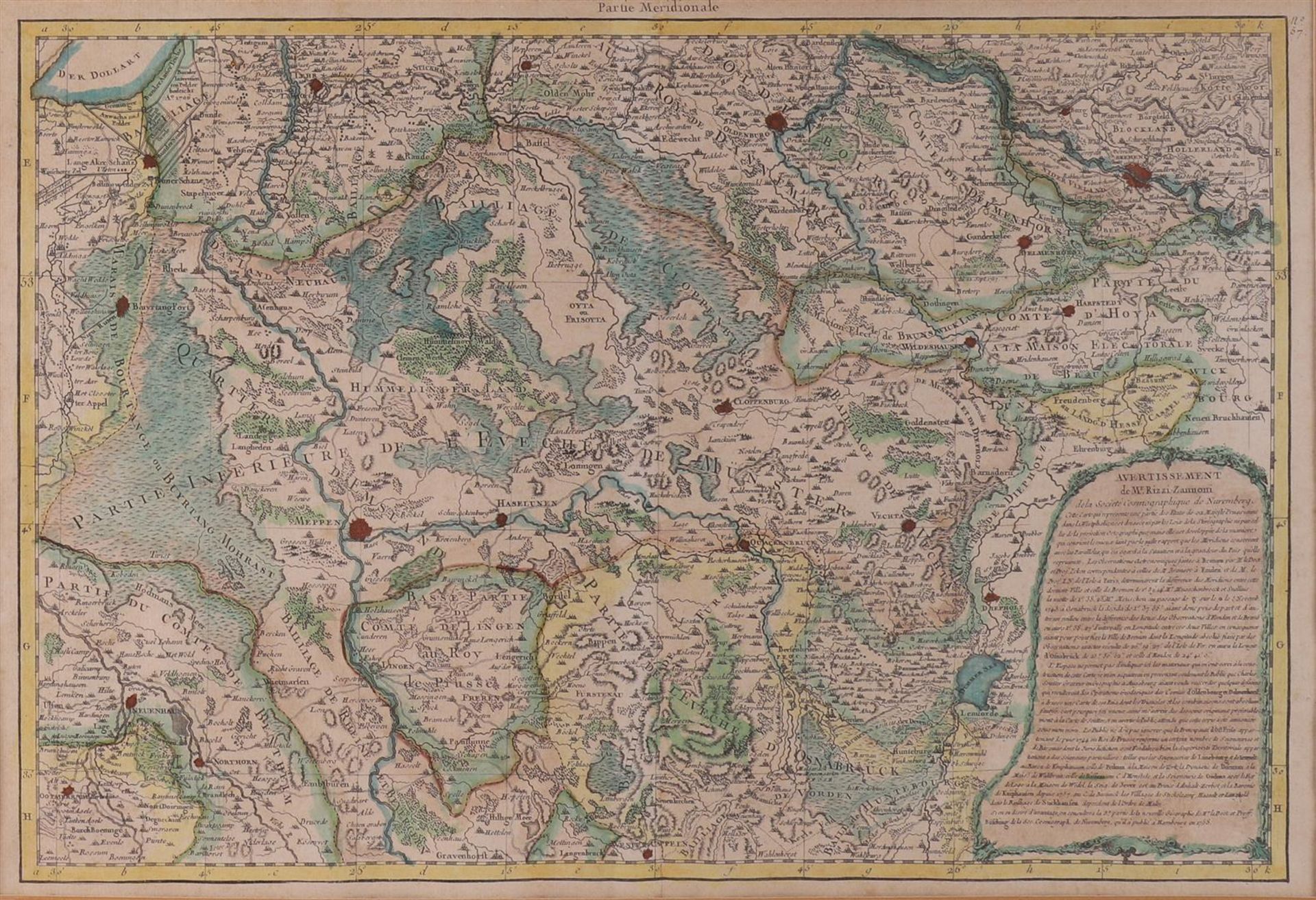 Topography. Map of Germany, avertissement by Mr. Rizzi Zannoni, 18th century, h 25 x w 38 cm. - Bild 2 aus 3