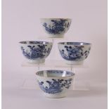 Four blue/white porcelain bowls, China, Kangxi, around 1700. Blue underglaze floral decor, marked