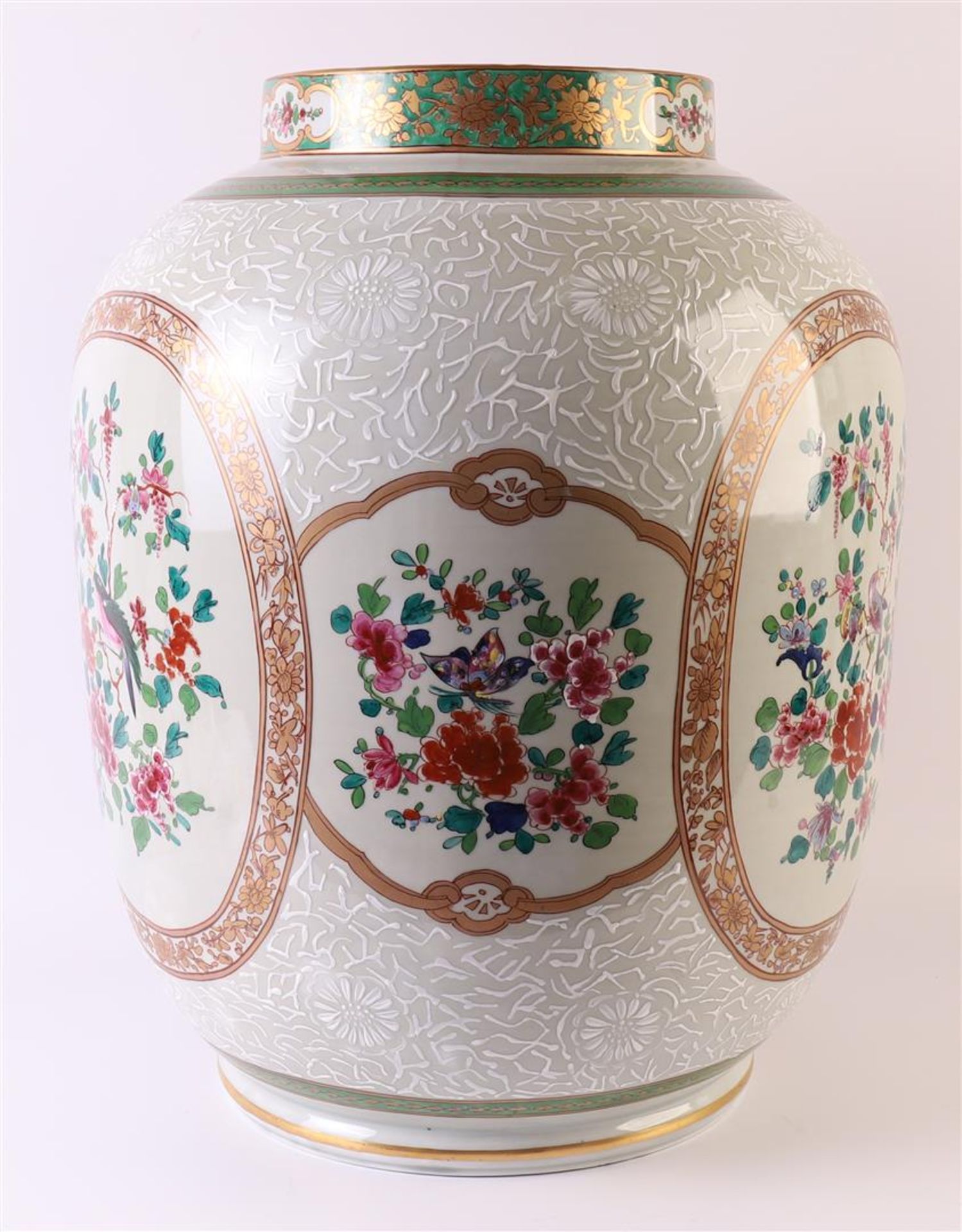 A porcelain lantern vase, France, Samon, 19th century. Polychrome decor of flora, birds and - Image 2 of 9