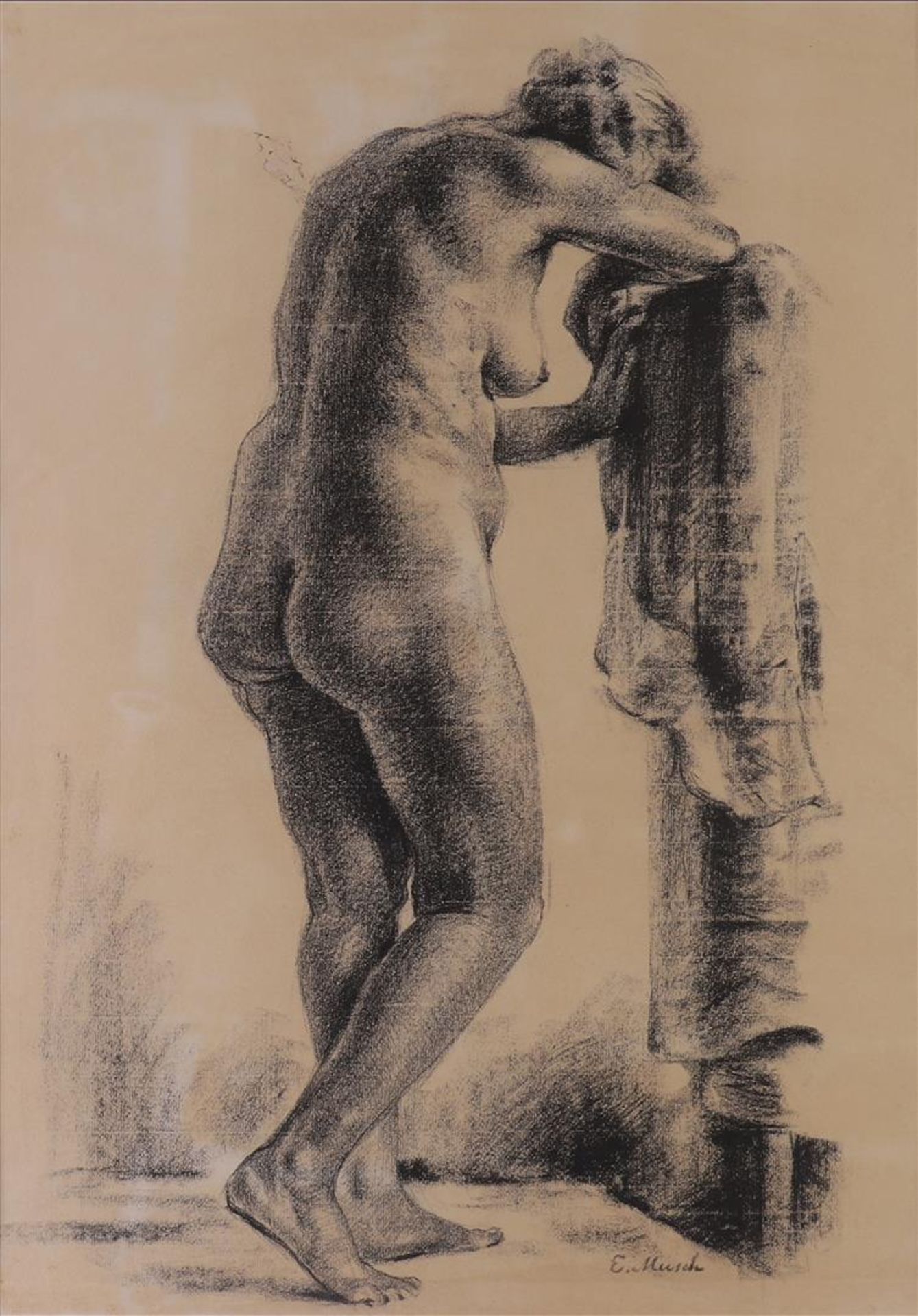 Musch, Evert (Groningen 1918-2007) "Standing female nude seen from the back", signed in full - Image 2 of 3