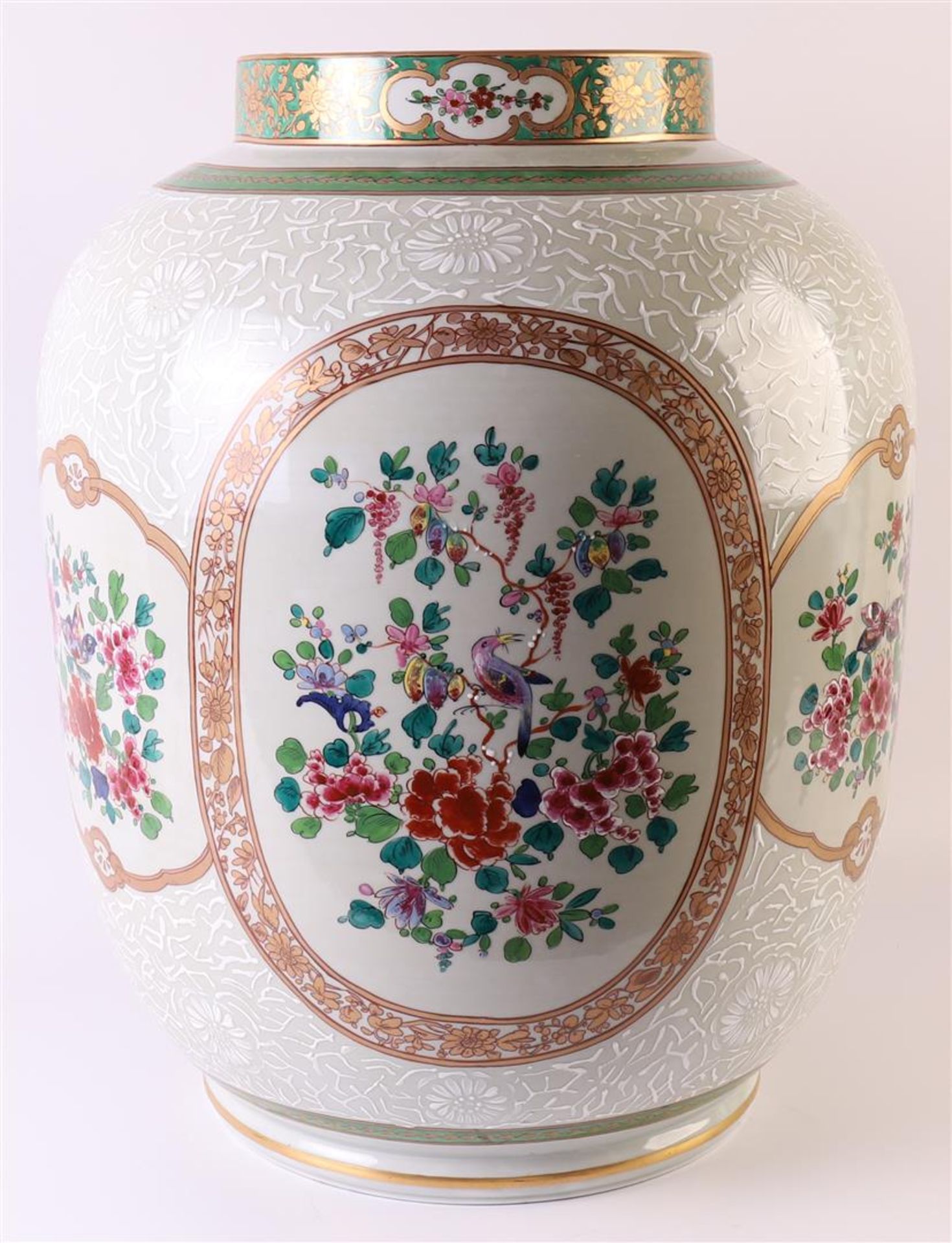 A porcelain lantern vase, France, Samon, 19th century. Polychrome decor of flora, birds and - Image 3 of 9