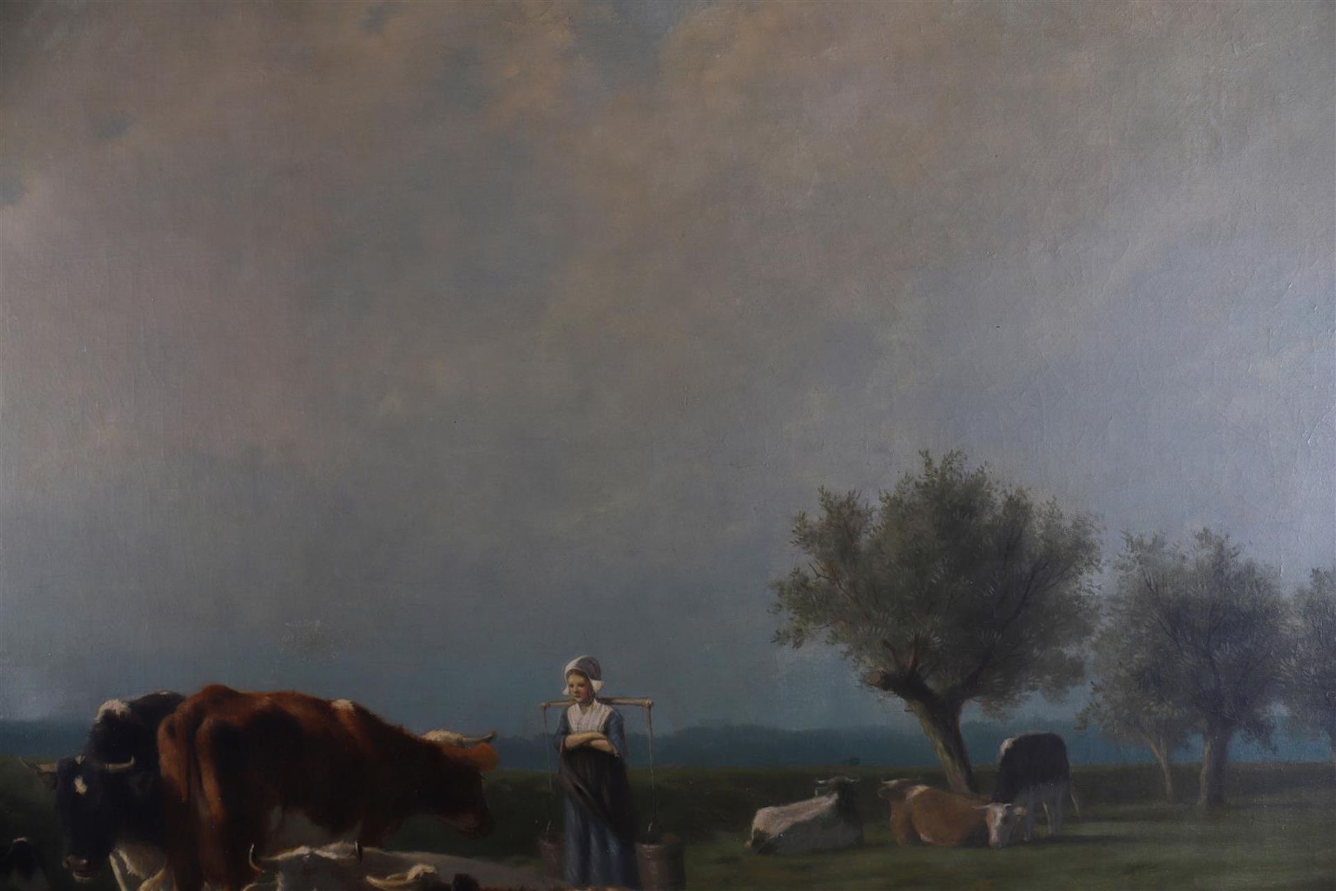 Mauve, Anthonie sr (Zaandam 1838-1888) "Cows and milkmaid in a landscape with pollard willows", - Image 13 of 18