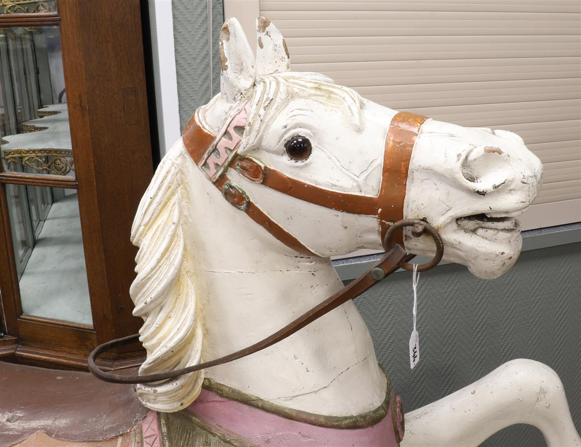 A white lacquered wooden fair horse, mid-20th century, h 140 x l 130 cm. - Image 2 of 6