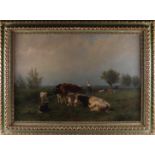 Mauve, Anthonie sr (Zaandam 1838-1888) "Cows and milkmaid in a landscape with pollard willows",