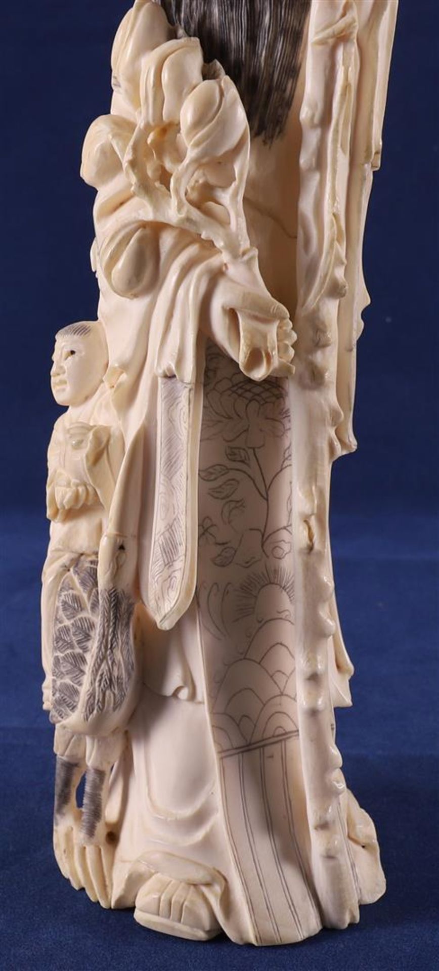 A carved ivory Shou Lao with staff and peaches in his hand, at his side a fool on a crane, China, - Image 14 of 14