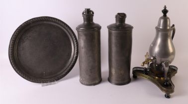 A lot of various tin, including jars and a plate, including 18th/19th century, to. 5x.