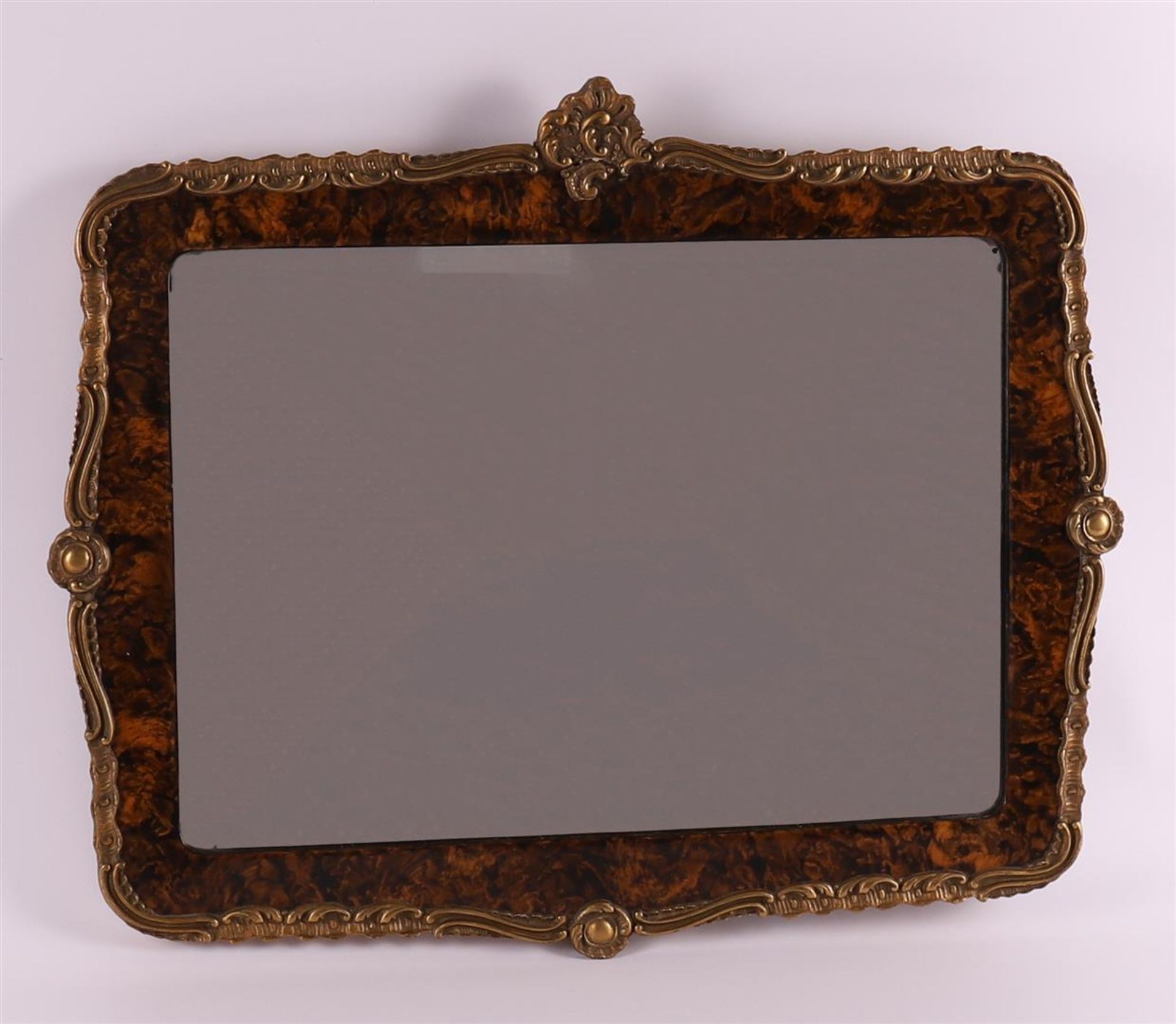 A rectangular facet cut mirror in profile frame with burr walnut wood imitation, late 19th - Image 2 of 2