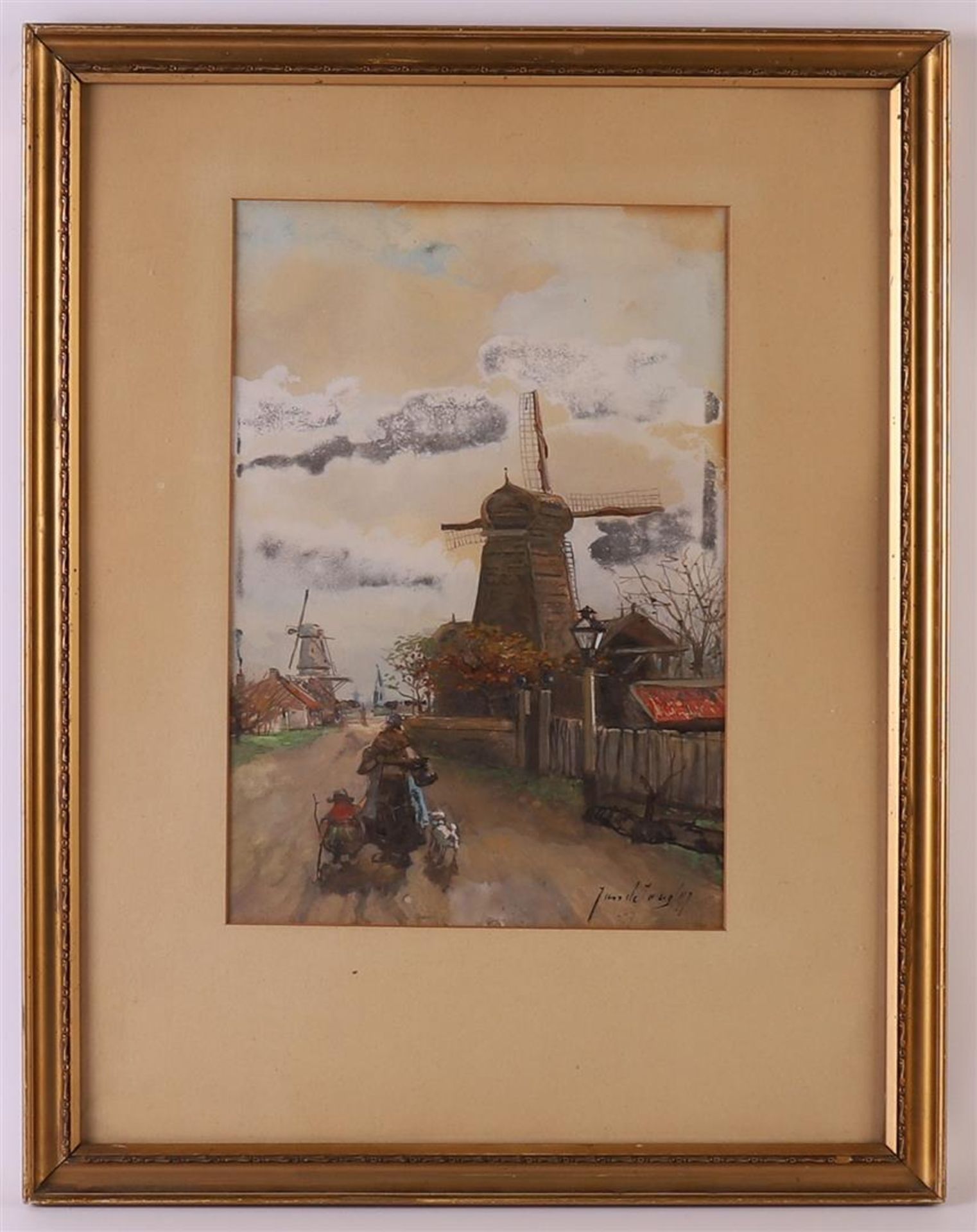 Jong de, Johannes(Jan) (Rotterdam 1864-1901) "Landscape with windmills", signed in full lower